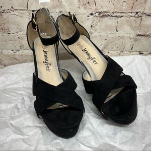 Jennyfer Black Suede Platform Wedges High Heels